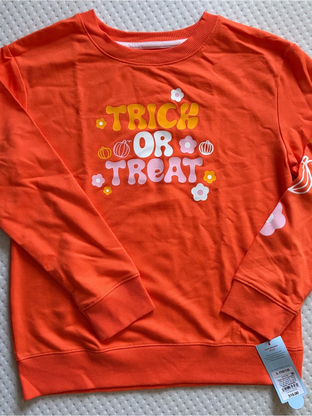Cat & Jack Girls L 10/12 Trick or Treat Halloween Orange Sweatshirt NWT